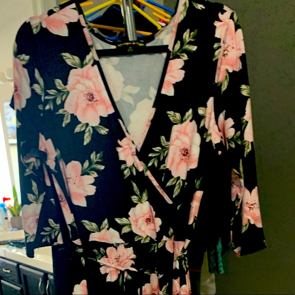 Black with pink flowers dress